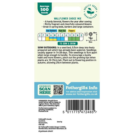 Mr Fothergill's Wallflower Choice Mixed Seeds - Old Railway Line Garden Centre