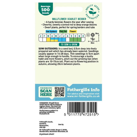 Mr Fothergill's Wallflower Scarlet Bedder Seeds - Old Railway Line Garden Centre
