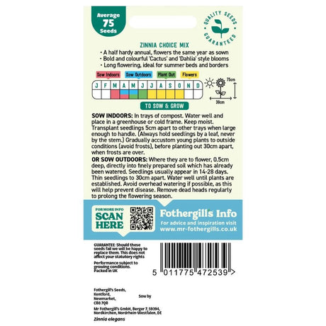 Mr Fothergill's Zinnia Choice Mixed Flower Seeds - Old Railway Line Garden Centre