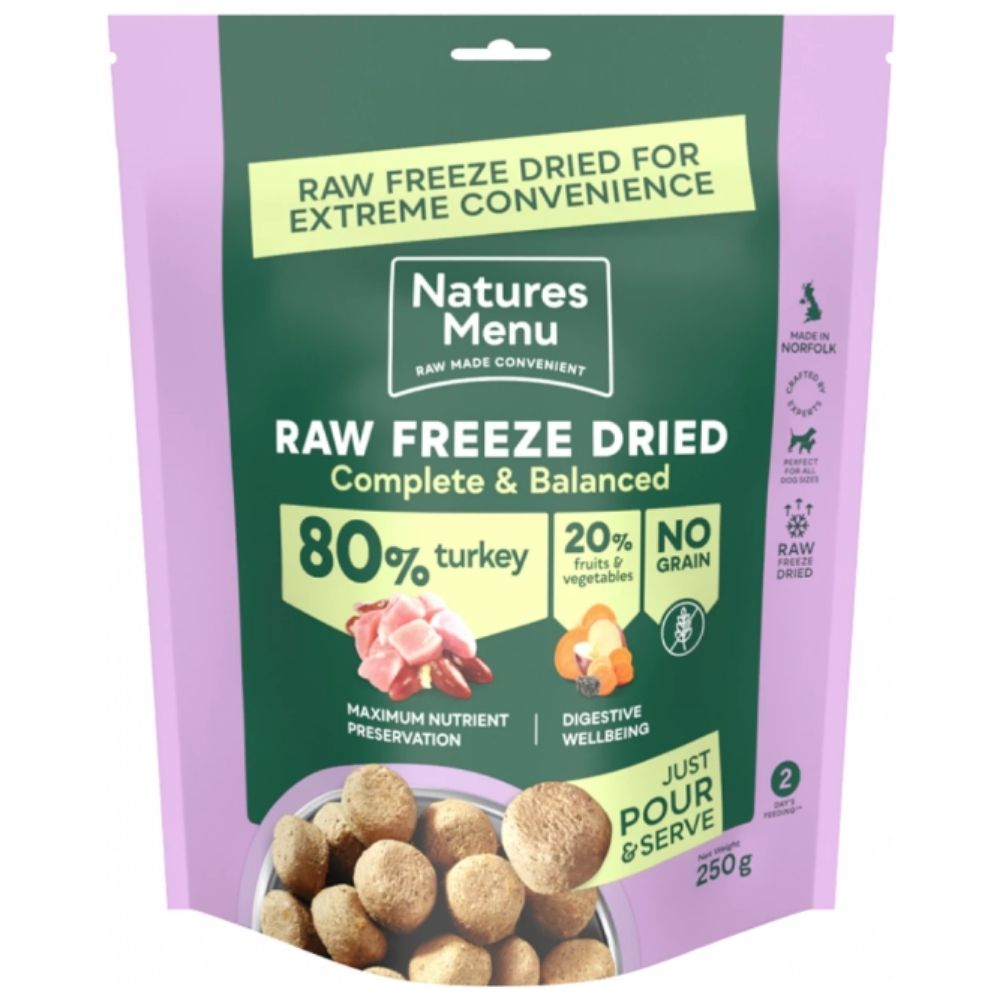 Natures Menu 250g  Freeze Dried Complete & Balanced 80/20 Turkey Dog Treats