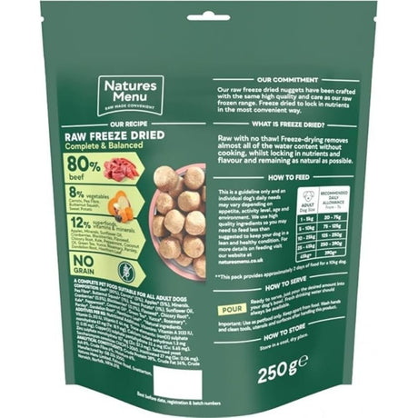 Natures Menu 250g Freeze Dried Complete & Balanced 80/20 Beef Dog Treats - Old Railway Line Garden Centre