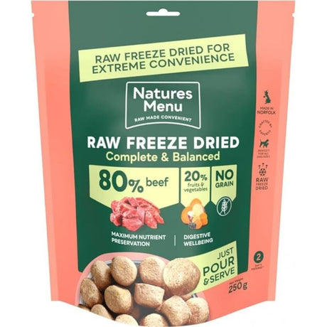 Natures Menu 250g Freeze Dried Complete & Balanced 80/20 Beef Dog Treats - Old Railway Line Garden Centre