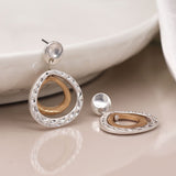 POM Silver Plated & Golden Double Teardrop Stud Earrings