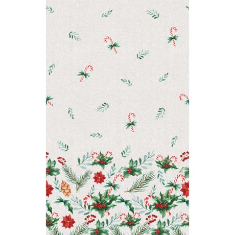 Christmas-themed pattern with candy canes, holly leaves, and berries on a white background.