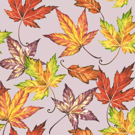 Pattern of colorful autumn leaves on a light gray background