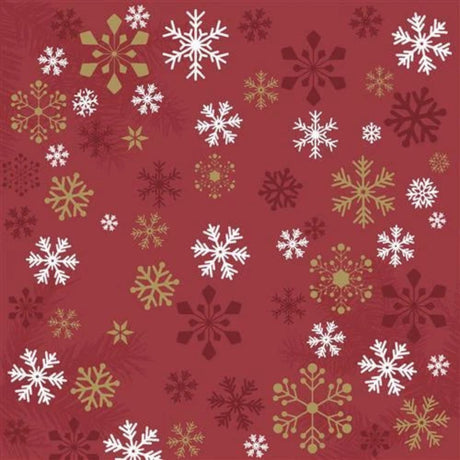 Pattern of snowflakes on a red background