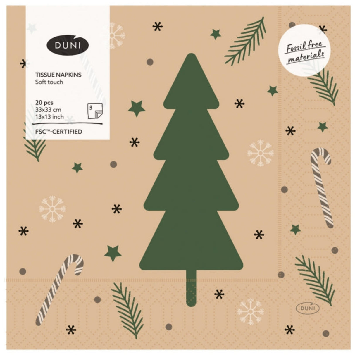Tissue napkins with Christmas tree design on a brown paper background