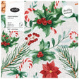 Pack of DUNI tissue napkins with Christmas-themed design featuring holly leaves, berries, and candy canes.