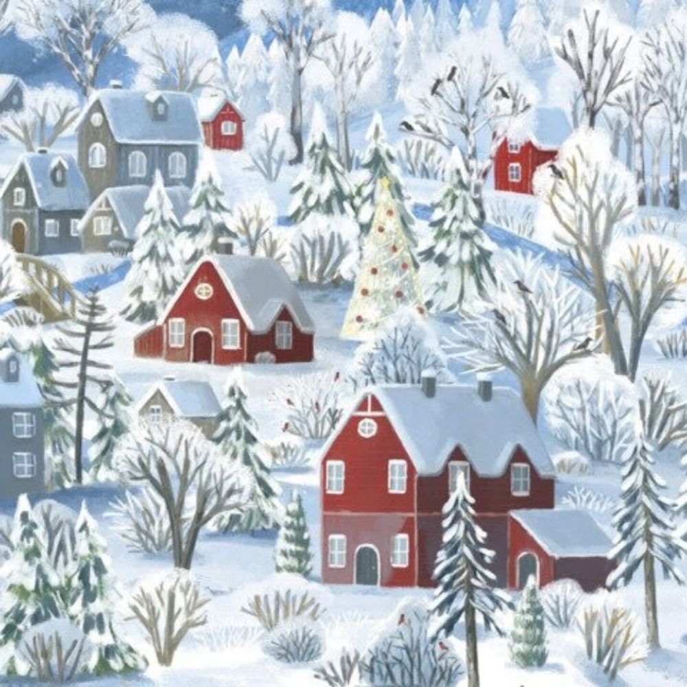 N.J Products 33cm Servietten Red Winter Village Napkins (Pack of 20)