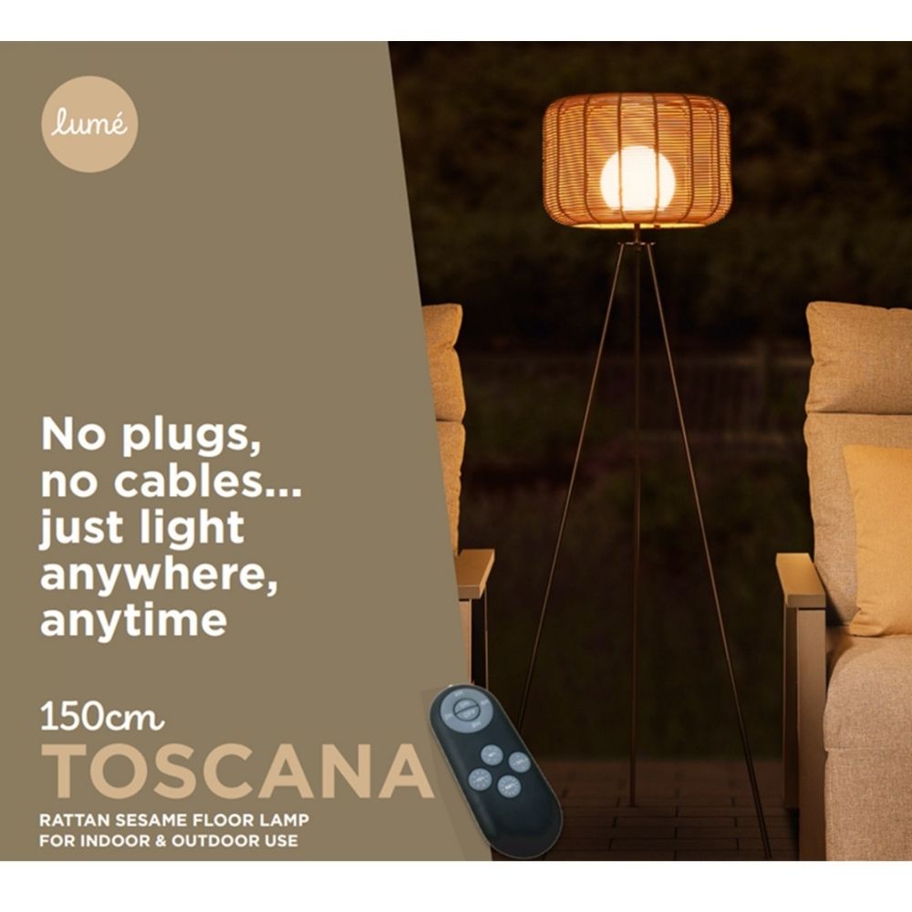 Noma 1.5m Toscana Rattan Floor Lamp - Sesame