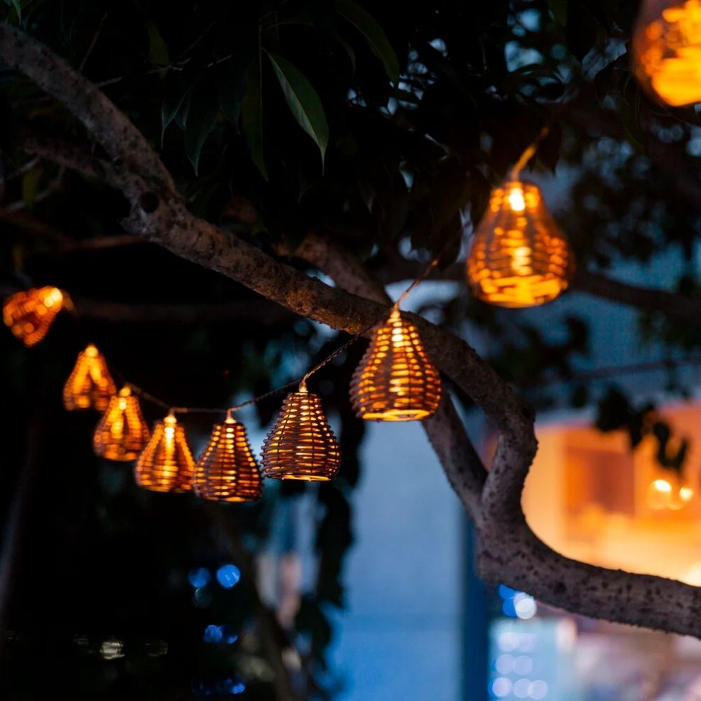 Noma 10 Brown Rattan Festoon Lights - Warm White