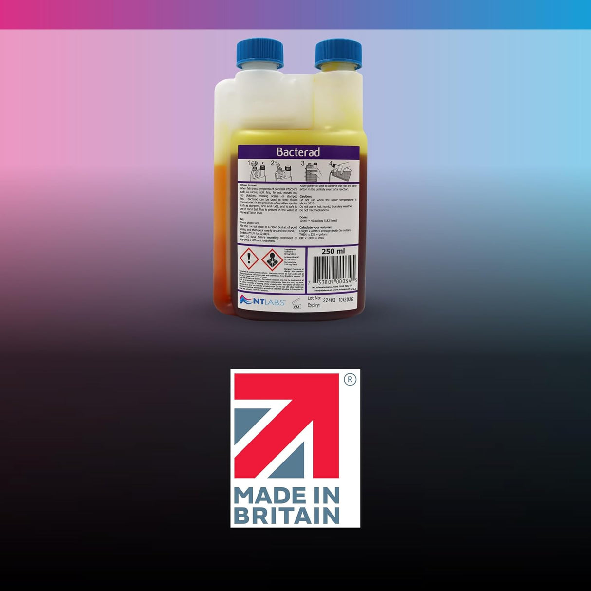 NT Labs Bacterad 500ml Pond Anti Bacterial Fish Treatment Ulcer Fin Rot - Old Railway Line Garden Centre