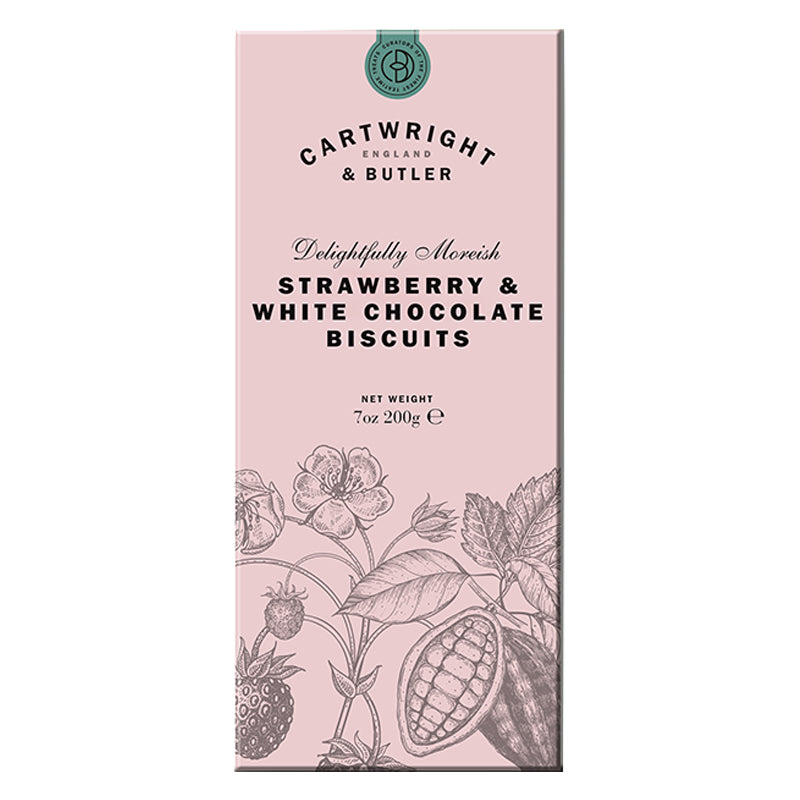 Cartwright & Butler 200g Strawberry & White Chocolate Biscuits in Carton