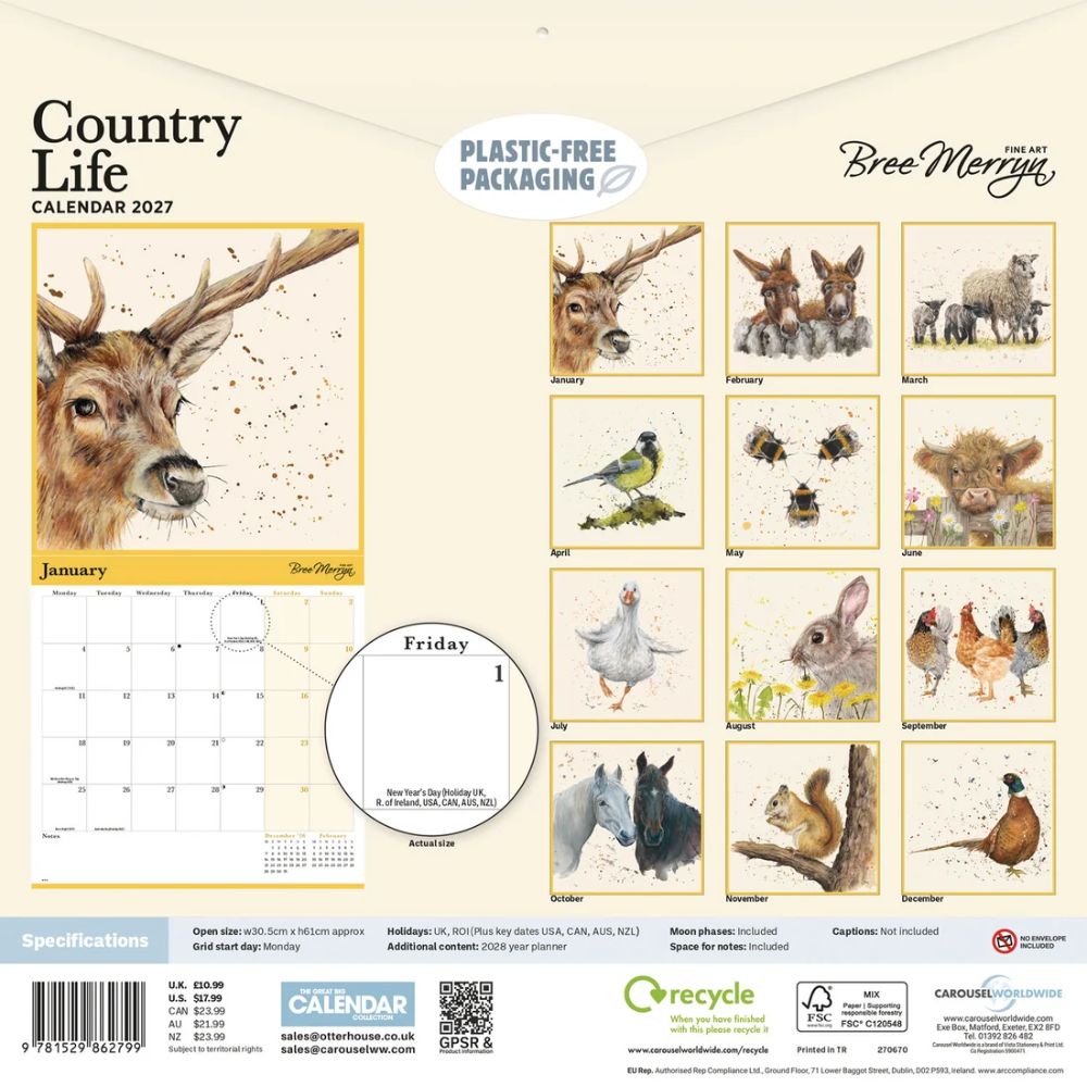 Otter House Bree Merryn British Wildlife Wall Calendar 2027