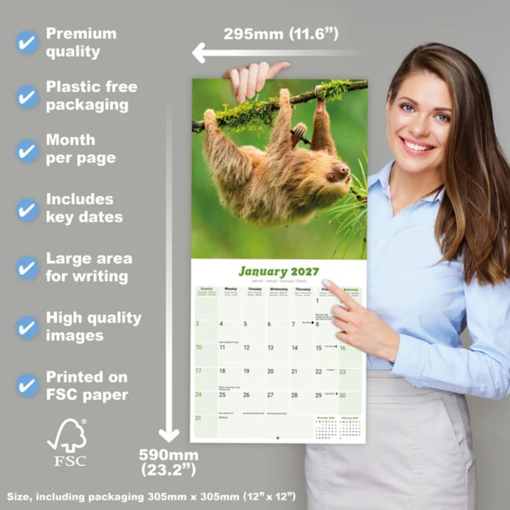 Otter House Sloths Wall Calendar 2027