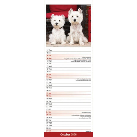 Otter House West Highland White Terrier Slim Calendar 2026