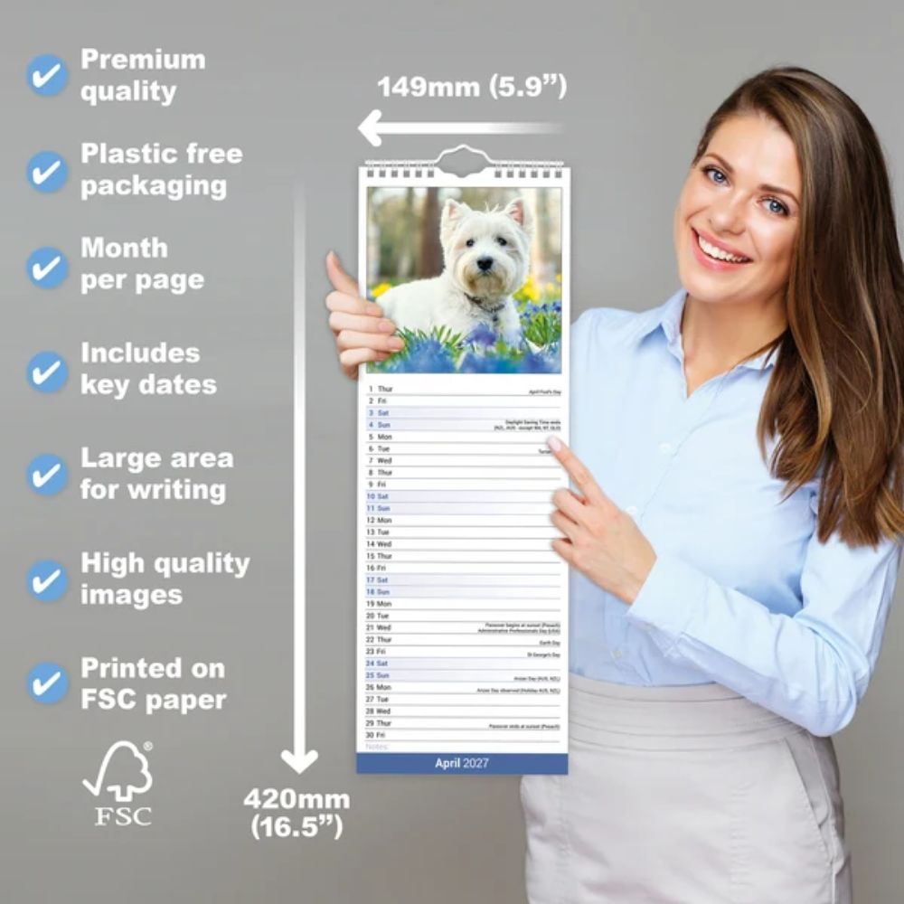 Otter House West Highland White Terrier Slim Calendar 2027