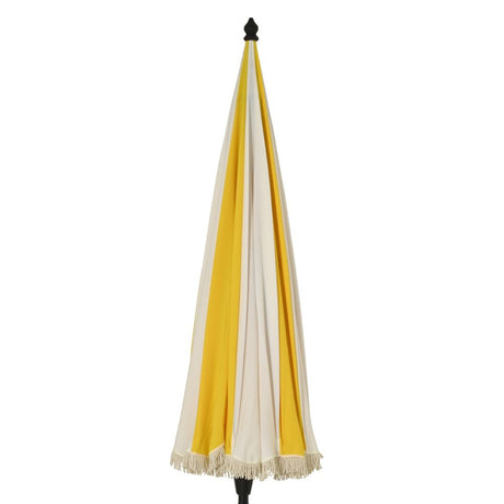 Outdoor Living 2.5m Macramé Fringed Wind-Up Garden Parasol - White & Yellow