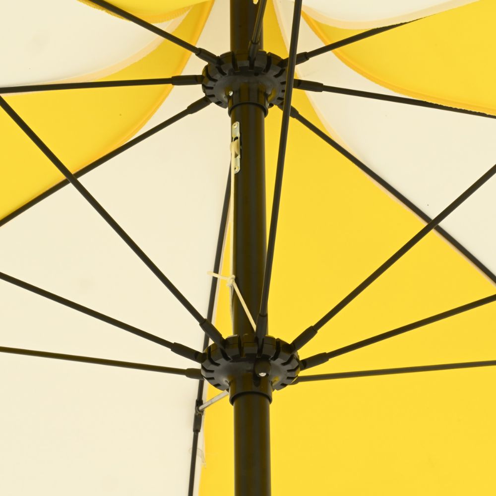 Outdoor Living 2.5m Macramé Fringed Wind-Up Garden Parasol - White & Yellow