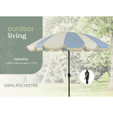 Outdoor Living 2.5m Macramé Fringed Wind-Up Garden Parasol - White & Blue - Old Railway Line Garden Centre