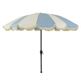 Outdoor Living 2.5m Macramé Fringed Wind-Up Garden Parasol - White & Blue - Old Railway Line Garden Centre