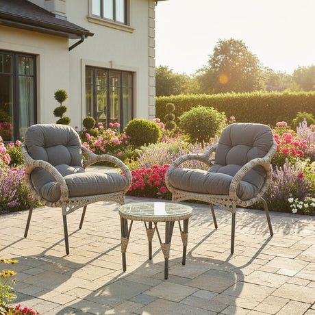 Outdoor Living Castel 2-Seater Wicker Bistro Set - Grey - Old Railway Line Garden Centre