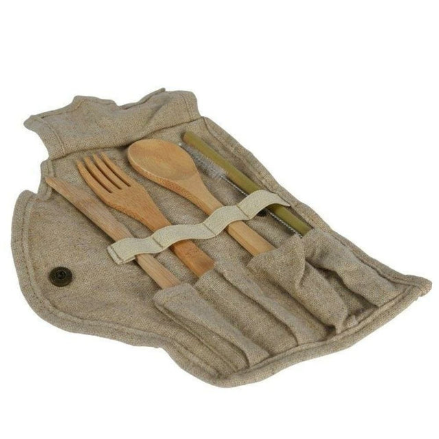 Outdoor Living Wooden Cutlery Set with Linen Bag - Old Railway Line Garden Centre