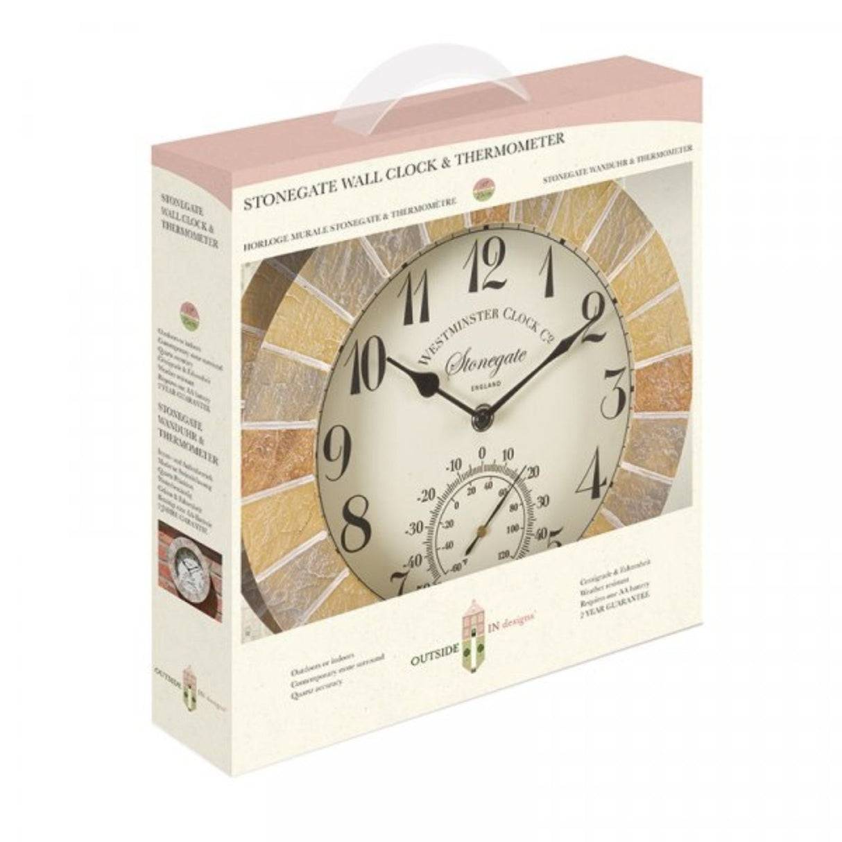 Outside In 10" Stonegate Wall Clock & Thermometer - Old Railway Line Garden Centre