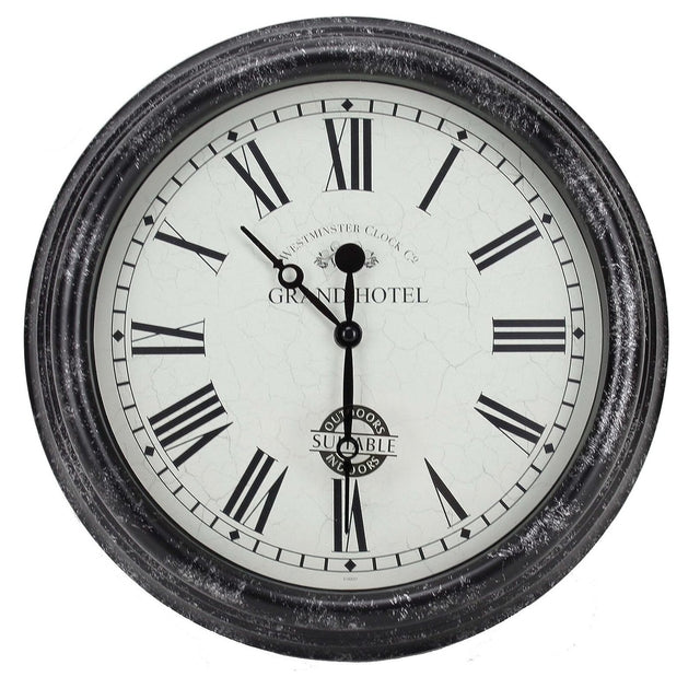 Outside In 12" Black Biarritz Clock - Old Railway Line Garden Centre