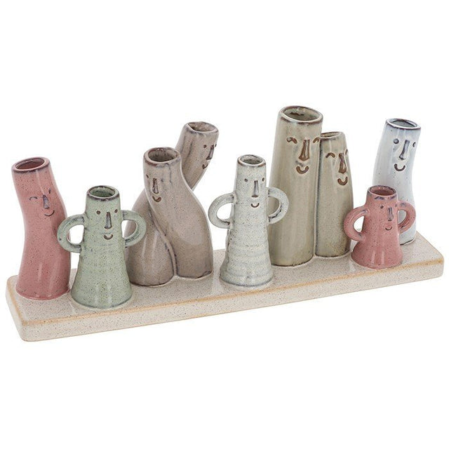 Petite Pottery 30.5cm 12 Stem Glazed Urns Faces Ornament - 350916 - Old Railway Line Garden Centre