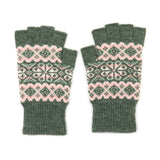 POM Agnes Green and Pink Mix Festive Knit Fingerless Gloves