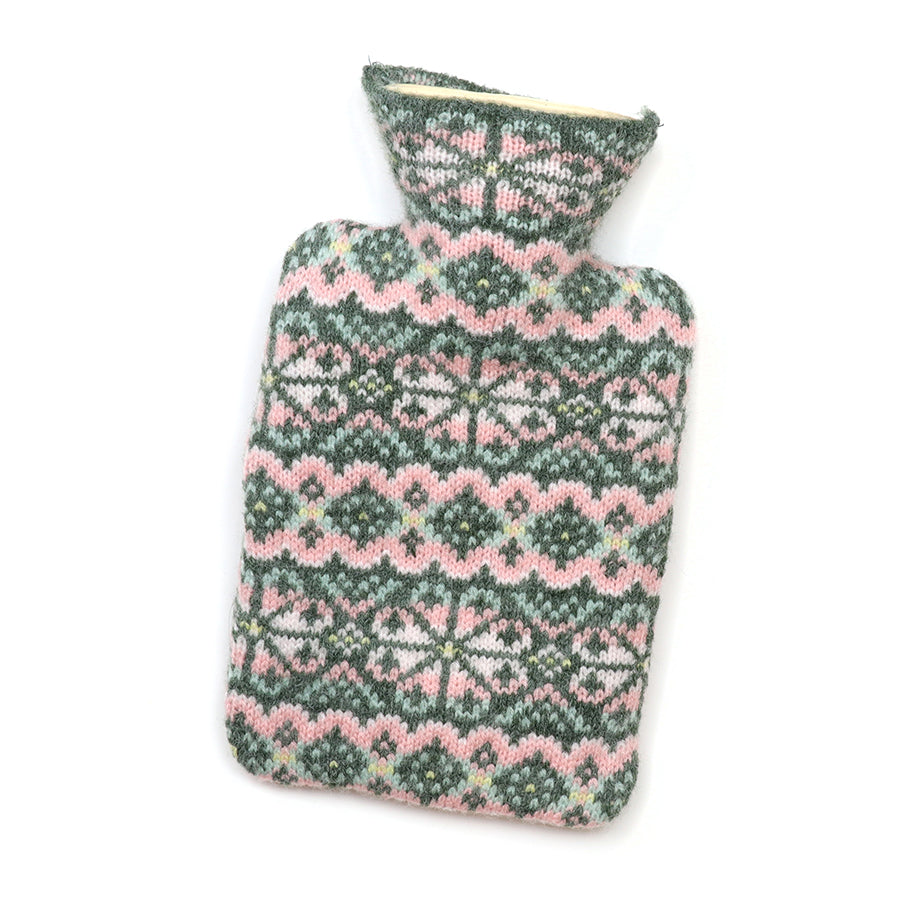 POM Agnes Sage and Pink Festive Knit Hotwater Bottle