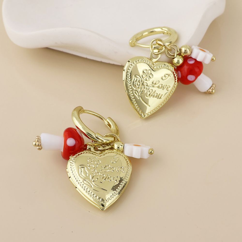 POM Alice Stainless Steel Gold Plated Hoop, Locket and Charm Earrings