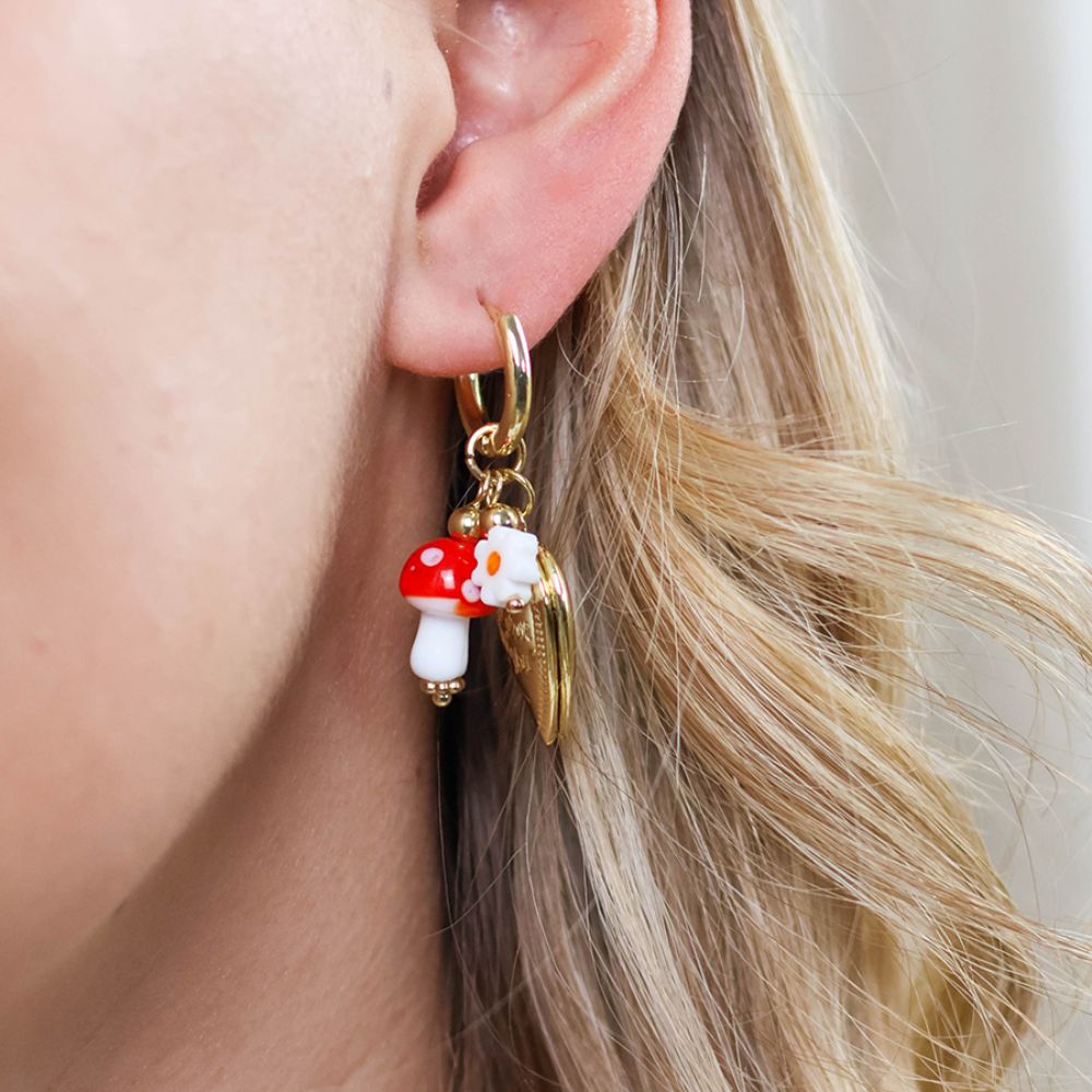POM Alice Stainless Steel Gold Plated Hoop, Locket and Charm Earrings