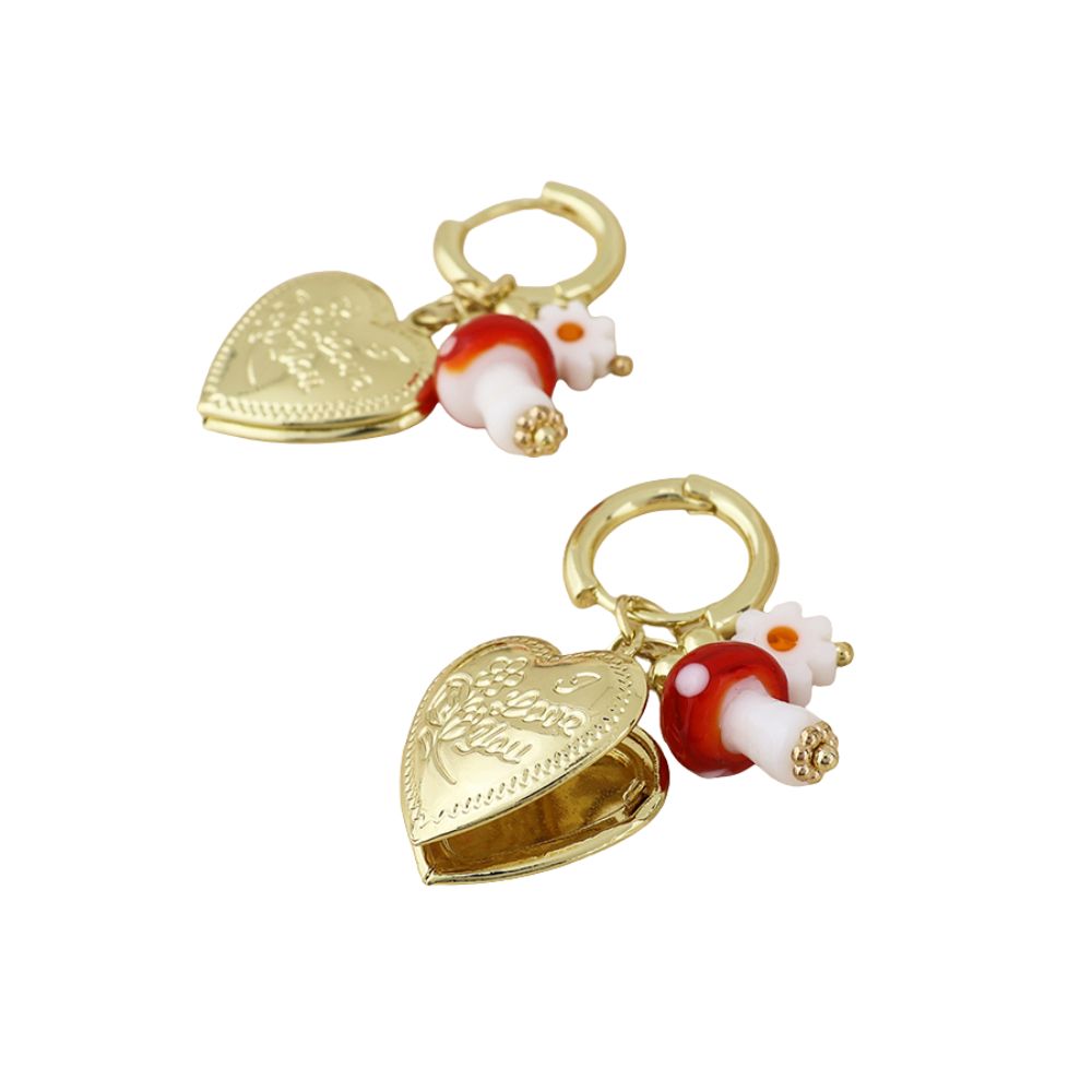 POM Alice Stainless Steel Gold Plated Hoop, Locket and Charm Earrings