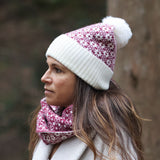 POM Atsrid Berry and Cream Scandi Star Knit Bobble Hat