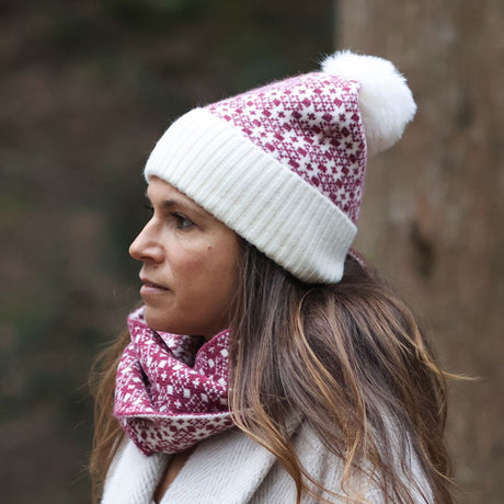 POM Atsrid Berry and Cream Scandi Star Knit Bobble Hat