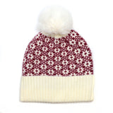 POM Atsrid Berry and Cream Scandi Star Knit Bobble Hat