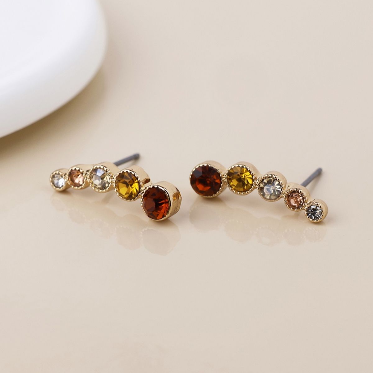 POM Autumn Golden Crystal Ear Climbers in Autumn Colours