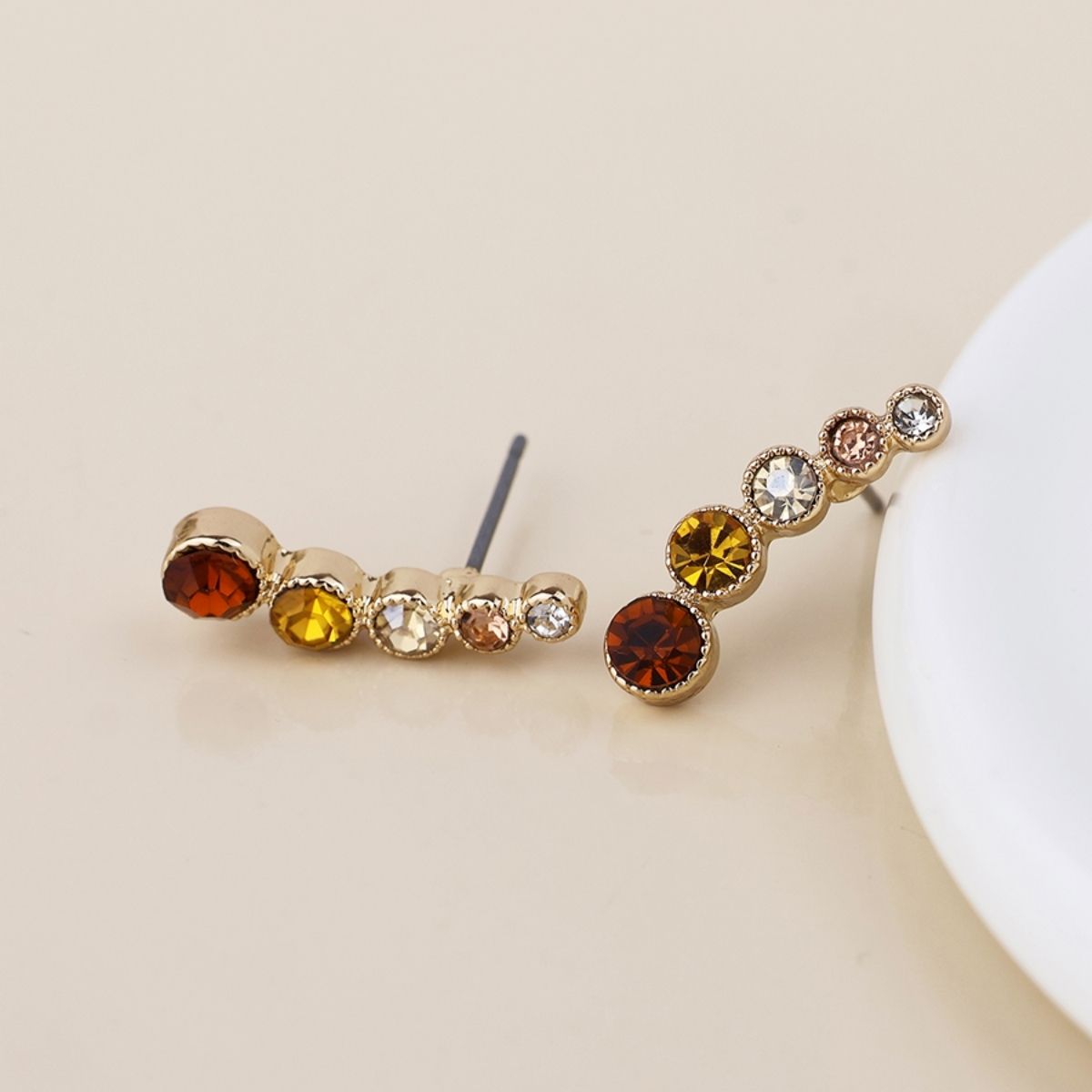 POM Autumn Golden Crystal Ear Climbers in Autumn Colours