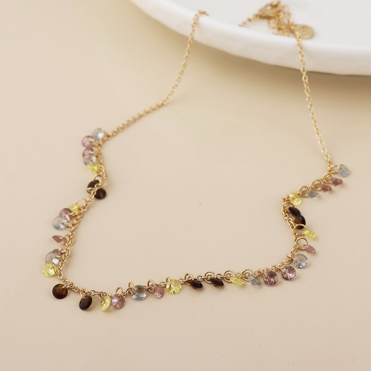 POM Autumn Mix Crystal Drops and Golden Chain Necklace