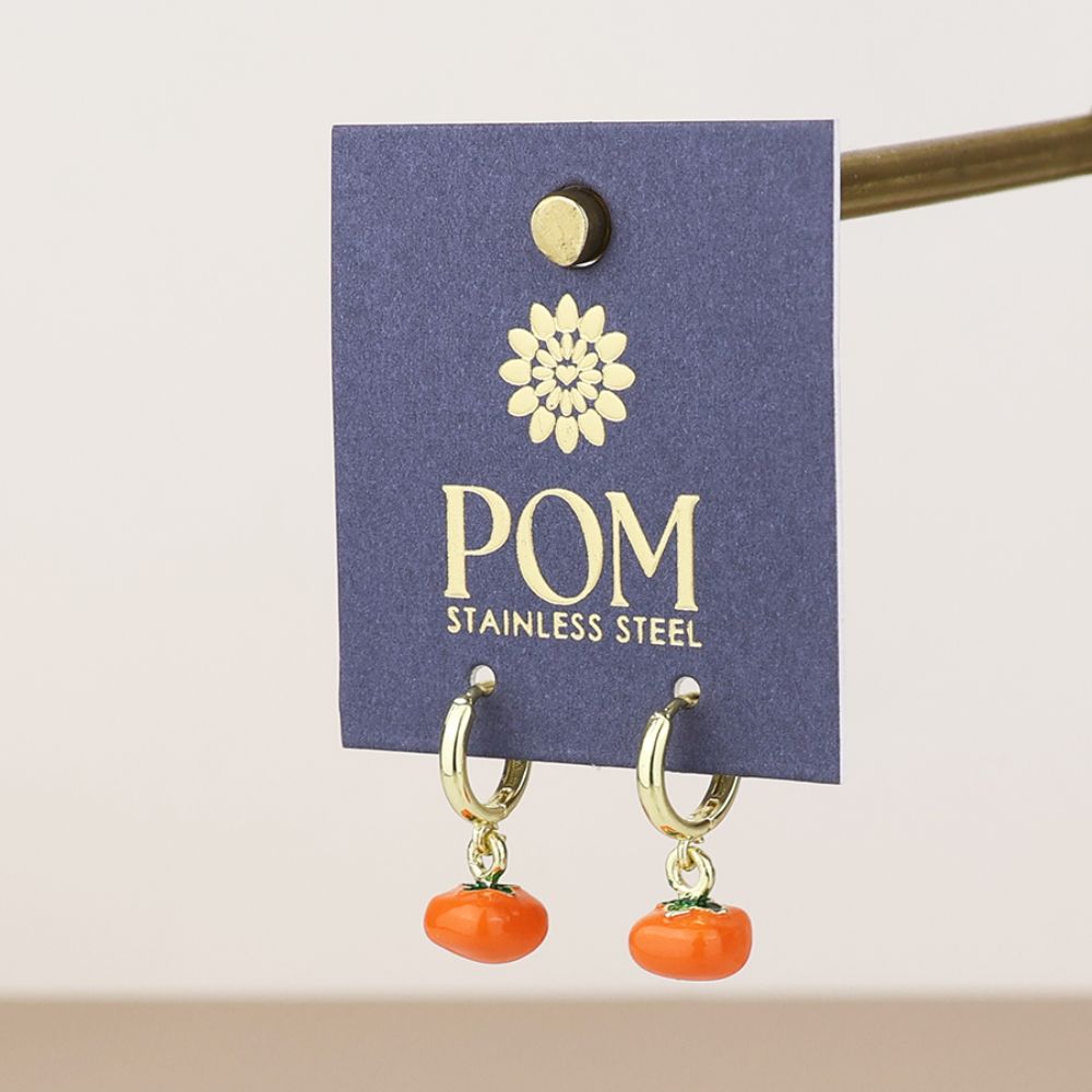 POM Beefy Stainless Steel Gold Plated Hoop and Fruit Earrings