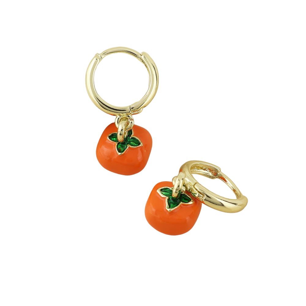 POM Beefy Stainless Steel Gold Plated Hoop and Fruit Earrings