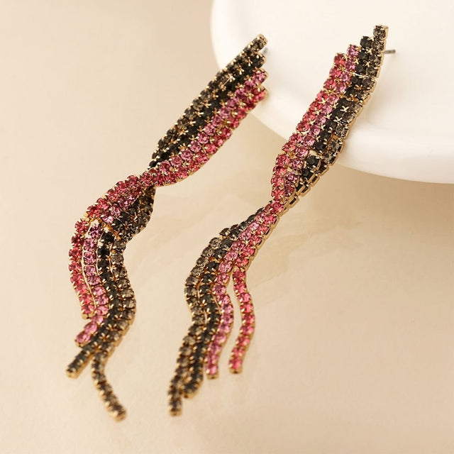 POM Black And Pink Mix Ribbon Twist Crystal Earrings - Old Railway Line Garden Centre