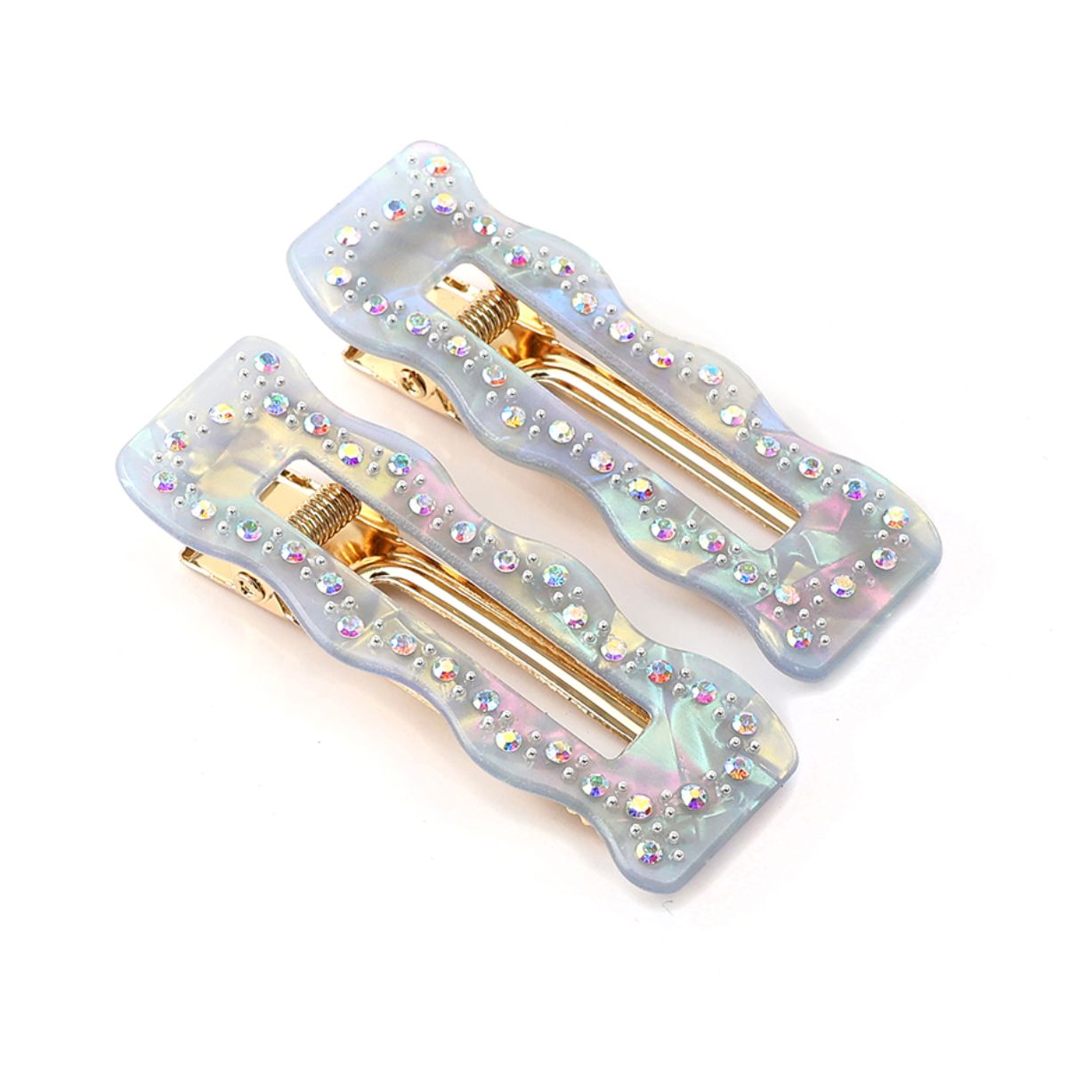 POM Blue Irridescent Diamante Studded Hair Slides 2 pk