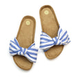 POM Blue & White Striped Bow Sliders- Medium - Old Railway Line Garden Centre