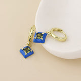 POM Candy Stainless Steel Gold Plated Hoop Blue Crystal Diamond Charm Earrings