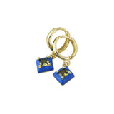 POM Candy Stainless Steel Gold Plated Hoop Blue Crystal Diamond Charm Earrings