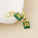 POM Candy Stainless Steel Gold Plated Hoop Green Crystal Oblong Charm Earrings