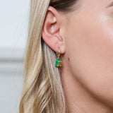 POM Candy Stainless Steel Gold Plated Hoop Green Crystal Oblong Charm Earrings